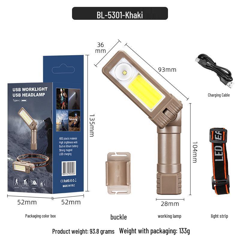 Dual-Sided COB Folding Work Light with Strong Magnet, High Brightness, and Emergency Flashlight Function