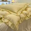 3/4Pc Korean Princess Style Floral Ruffles Bedding Set Single Queen Size Soft Skin-friendly Washed Cotton Duvet Cover Pillowcase
