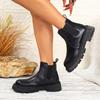 New Leather Platform Chelsea Boots Women Fashion Slip On Ankle Boots Non Slip Thick Sole Short Booties Mujer Plus Size 42