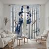 2pcs HD Christmas Blue Snowman Decorative Curtain White Tie Digital Printed Curtain Home Decoration Style Decoration Living R