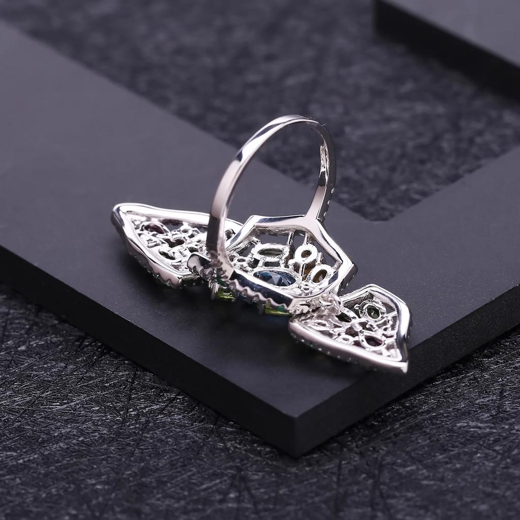 Originaler faltbarer Designer-Edelsteinring, personalisiertes Schmuckzubehör, S925-Silber-Intarsienring mit naturfarbenen Edelsteinen