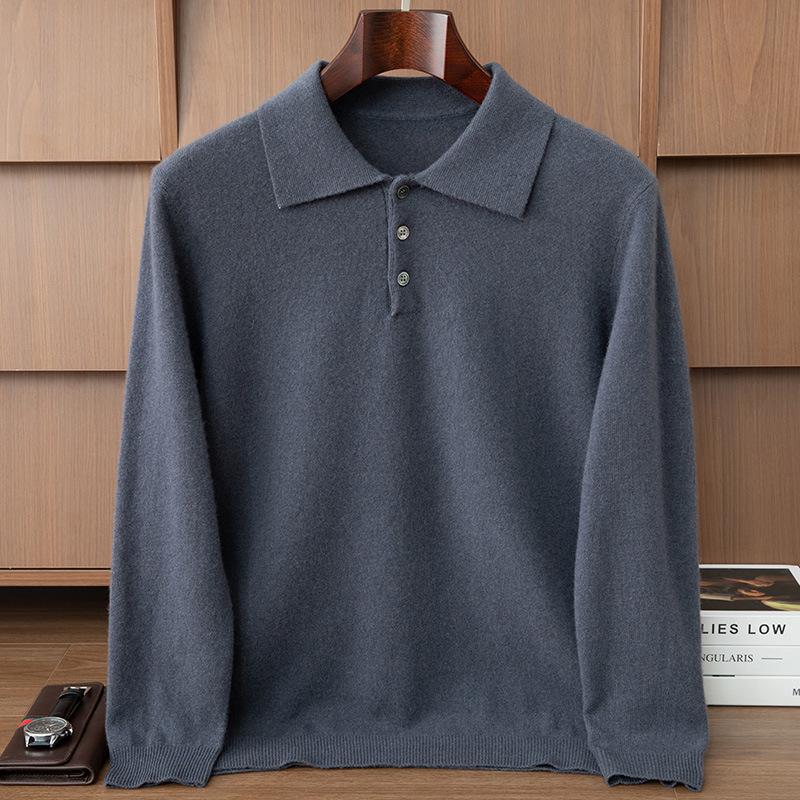 Autumn And Winter New Polo Shirt Cashmere Men'S Fashion Casual Pullover Lapel Long-Sleeved Versatile Top
