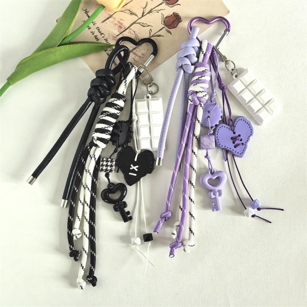 Y2k Acrylic Heart Keychain Hand-Woven Anti-Lost Braided Rope Key Chain Heart-shaped Macaron Color Bag Pendant Girls Gift