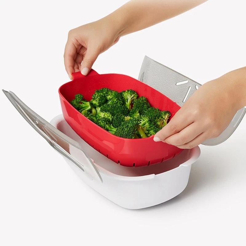 Reusable Microwave Cooking Container with Lid Food Grade PP Microwave Steamer for Vegetables Fish Meat Kitchen Steaming Basket