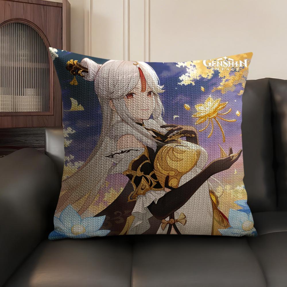 Ningguang Genshin Impact Cushion Cover Natural Linen Organic Fabric Double-Sided Printing Sofa Home Decor Gift Pillow Case