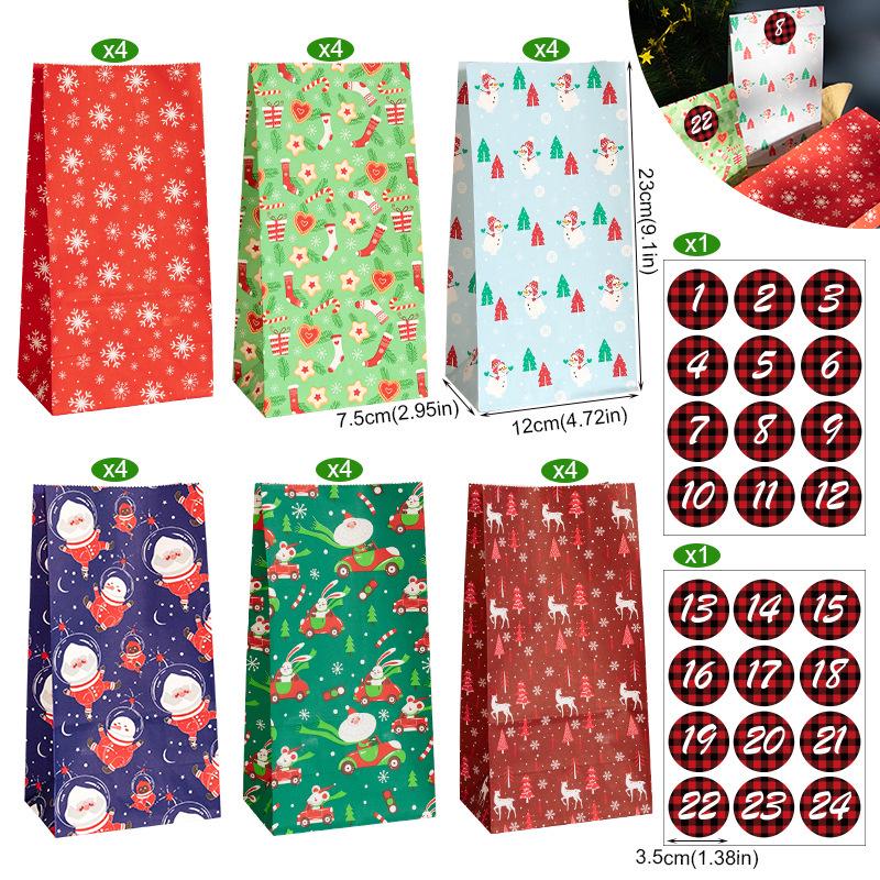 Christmas Gift Bags with Stickers - 24 Sets Advent Calendar Candy Paper Bags