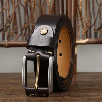 Cinturón para hombre, estilo retro, sencillo e informal, con hebilla de acero inoxidable y superficie de piel de vacuno auténtica, ideal para combinar con vaqueros.