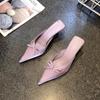 Fashion New Butterfly-knot Women Slipper 2025 Summer Pointed Toe Slip On Ladies Mules Thin Low Heel Satin Slide Sandals Zapatos Mujer