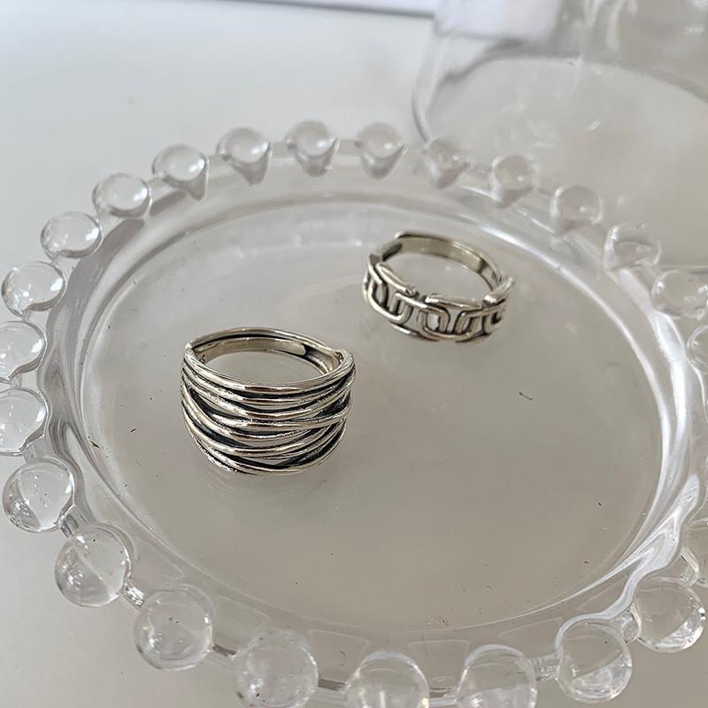 Eleganter geometrischer offener verstellbarer Ring im koreanischen Stil aus 925er Sterlingsilber für Damen