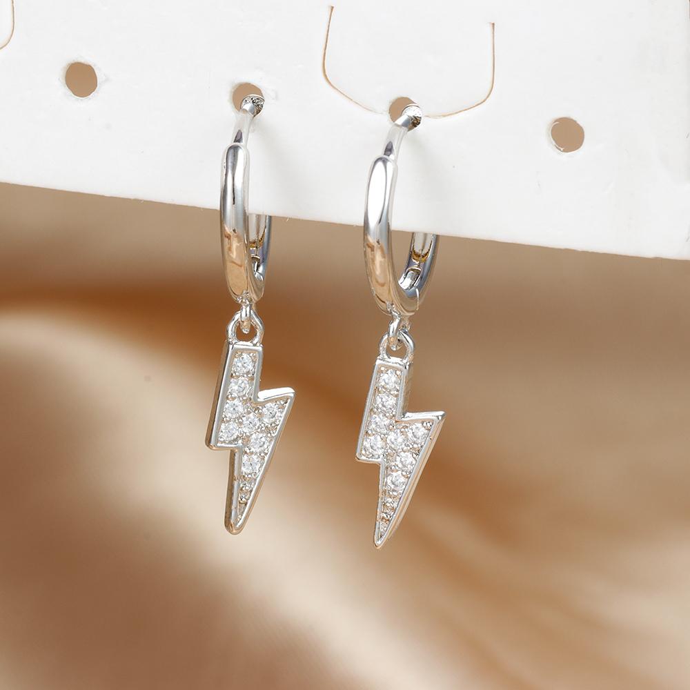 Yuedane Stainless Steel Zircon Lightning Pendant Hoop Earring for Women Simple Fashion Huggies Cartilage Piercing Jewelry Aretes