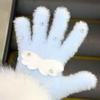 Women's Winter 2025 Retro Plaid Kitty Gloves: Warm Five-Finger Cycling Cold Protection