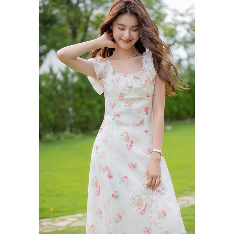 Mokana French Floral Ruffled Sleeveless Midi Dress M