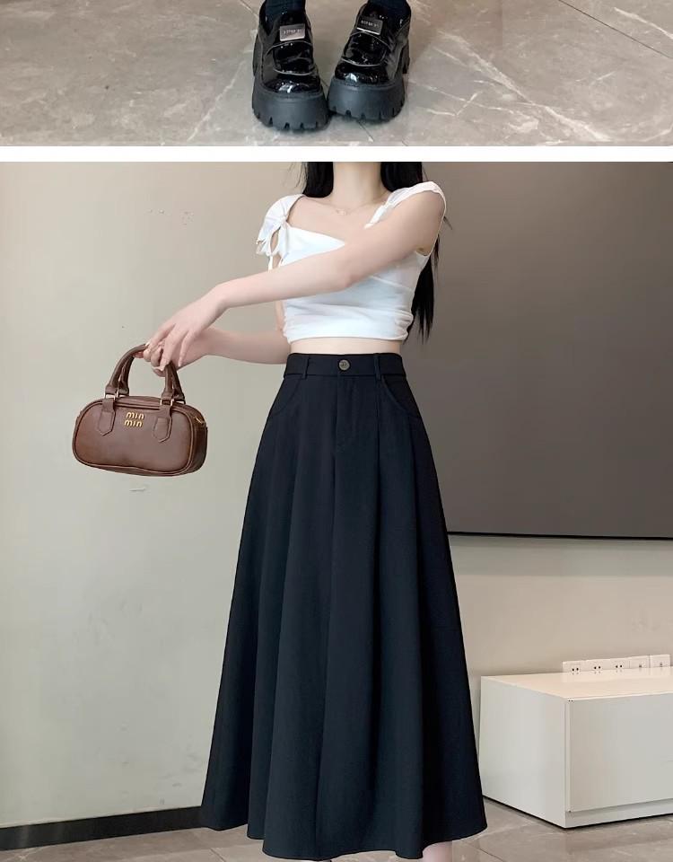 Summer 2025 Women's Black A-Line Pleated Umbrella Skirt - Flattering, Long, and Trendy