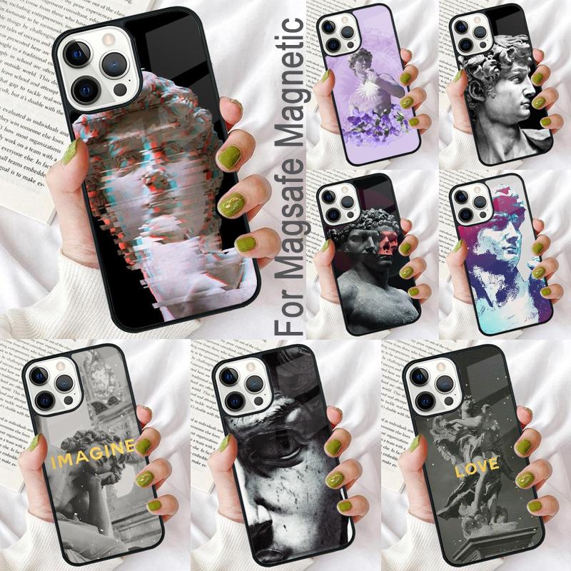 Vintage Funny Statue Soft Phone Case for iPhone 17 Air 16e Pro Max 15 Pro 13 14 Plus 11 12 MagSafe Magnetic Coque