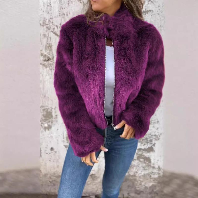 Women S Faux Fur High Neck Zip Up Casual Winter Coat