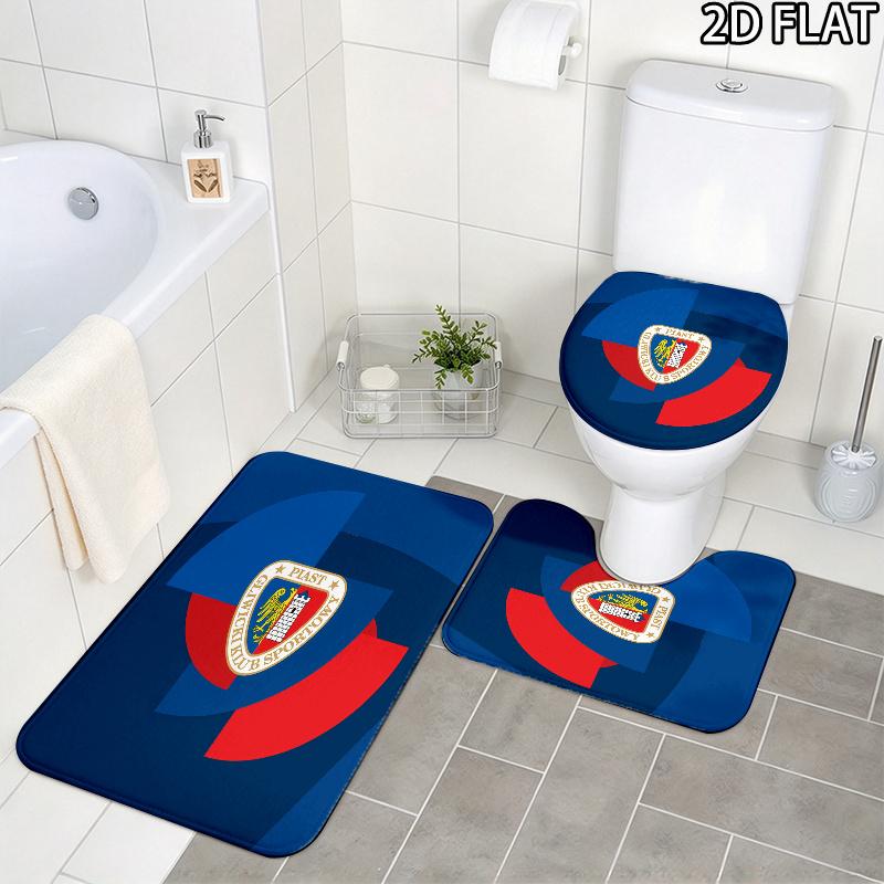 3pcs Piast Gliwice Pattern Flannel Nonslip Absorbent Washable Decorative Bathroom Home Toilet Seat Cover Mat