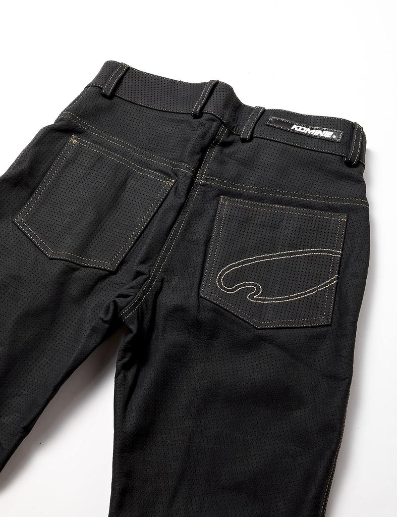 KOMINE Premium Vented Leather Jeans for Motorcycles Black WM 966 Genuine Leather CE Standard for and Autumn PK-632 Spring, Summer,