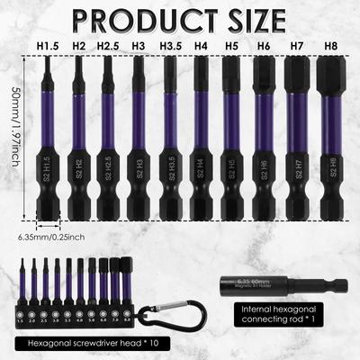 10PCS Magnetic Hex Head Allen Wrench Electric Hex Head Screwdriver Bits 1/4inch Hex Shank H1.5-H8 Electric Drill Drive