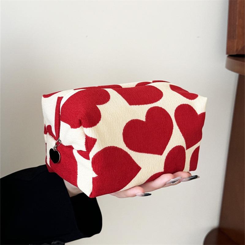 Corduroy Heart Pillow Bag Cosmetic Bag Cute Skincare Storage Bag