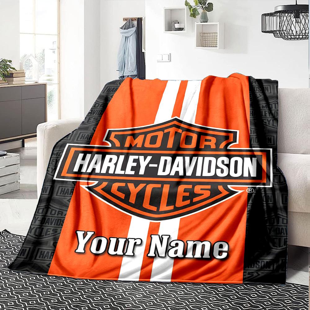 1pc HarleyDavidson Blanket with Custom Name, Gift, for Men and Women, Soft Blanket, Good for Sofa Bed Couch Travel, Lightweight Flannel Blanket