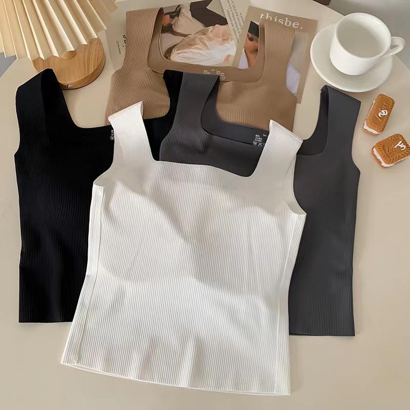 Women's Ice Silk Square Neck Tank Top with Chest Pads