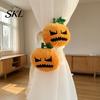 Autumn Curtain Tieback Halloween Pumpkin Tieback, Plush Fabric Strap Durable Holder, Decorative Draperies Holdback for Home Holiday Party Decor Strong