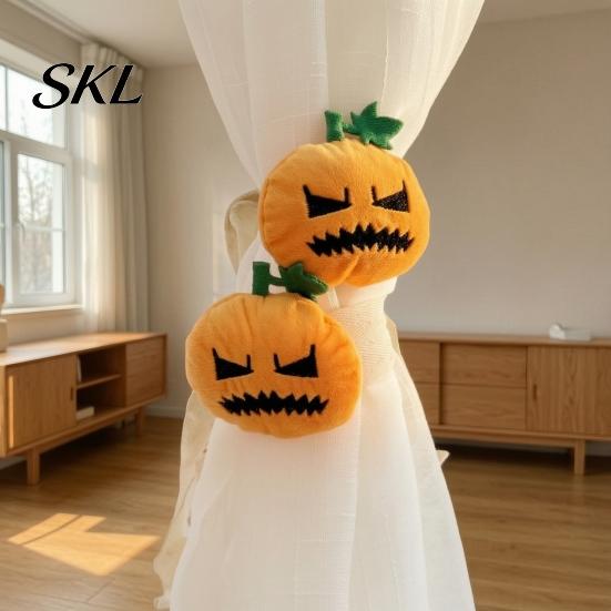 Autumn Curtain Tieback Halloween Pumpkin Tieback, Plush Fabric Strap Durable Holder, Decorative Draperies Holdback for Home Holiday Party Decor Strong