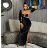 X6652 European & American Fashion Solid Color Women's Bandeau Evening Gown with Gloves