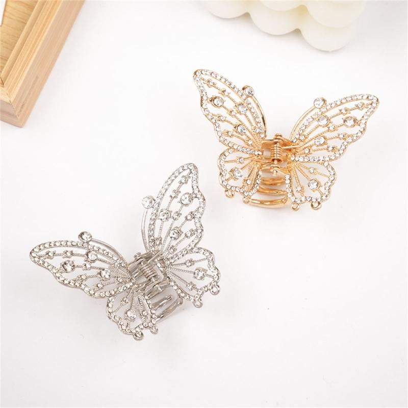 Elegant Butterfly Hair Claw Clip With Dazzling Rhinestones For Women Securely Hold Metal Hairpin Accessory