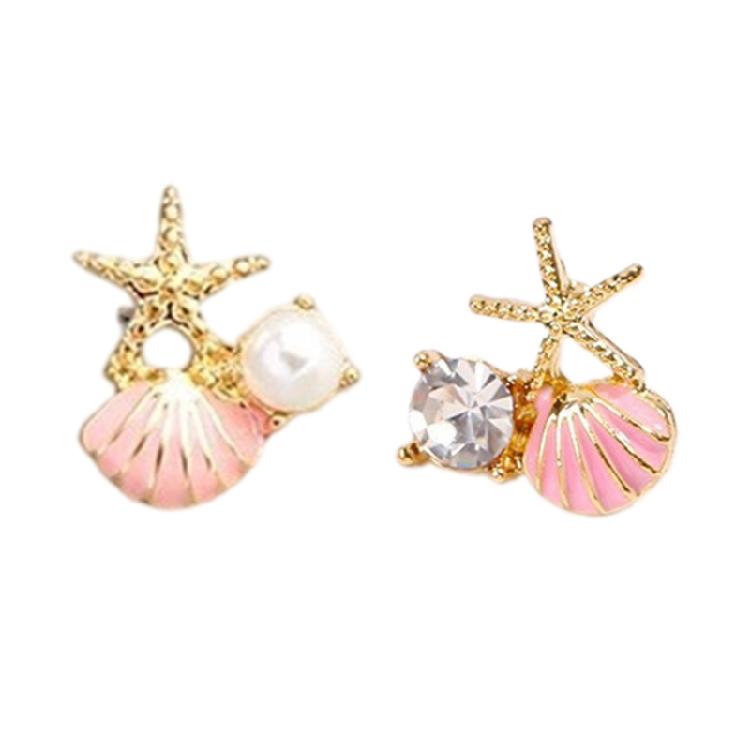 Chic Starfish Earrings Stud Featuring Zircon And Imitation Pearls Alloy Jewelry Gift Ocean Theme Ear Accessories