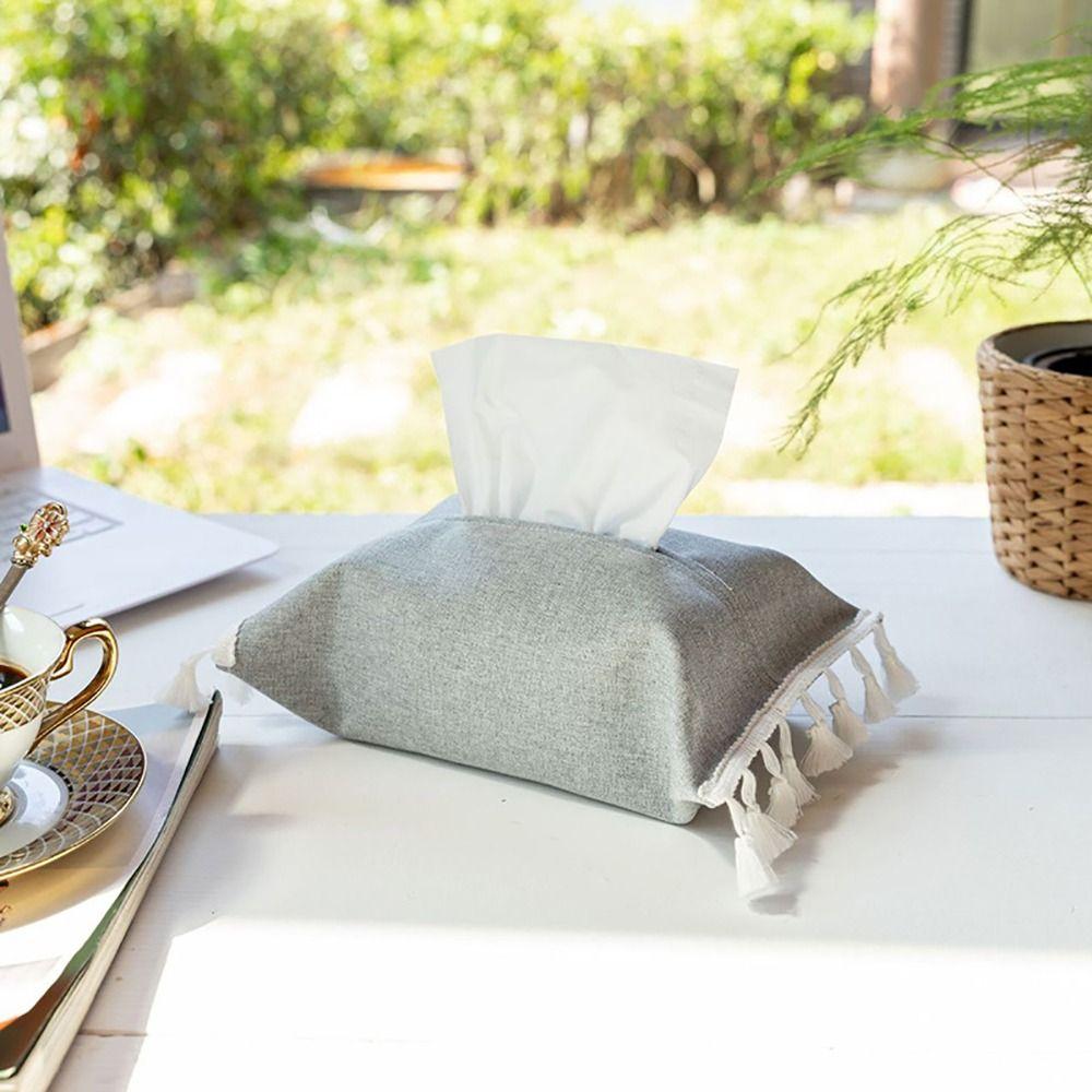 Fabric Tissue Box Solid Color Napkin Holder Tissue Dispenser Paper Towel Stoarge Bag Household/Hotels Tissue Box With Tassels