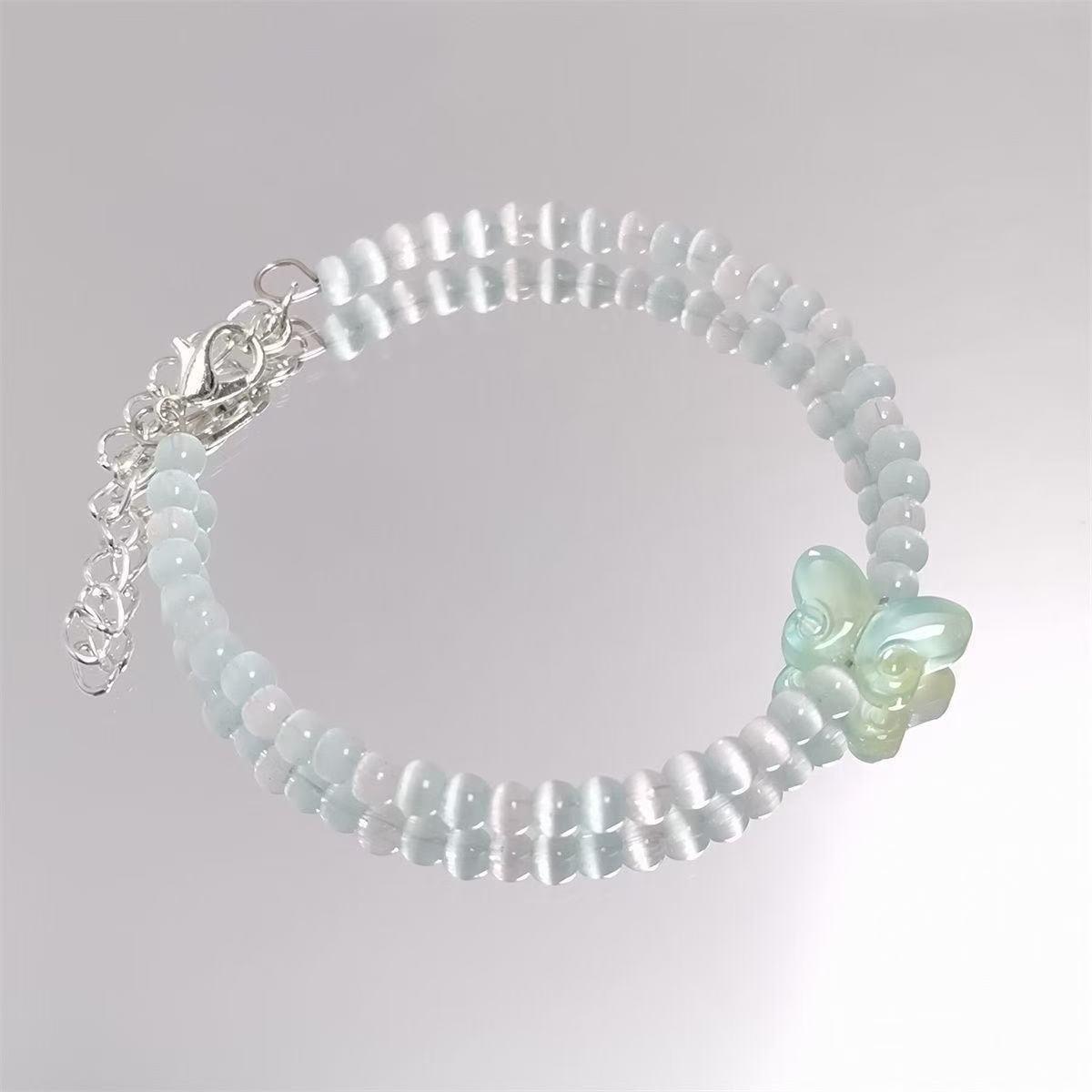 Super Divine Cat Eye Quartz Crystal Bracelet - Delicate Beaded Handcrafted Bracelet синий