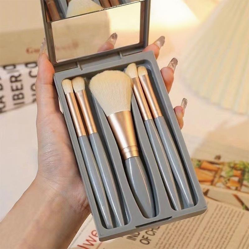 WTEMPO Set di pennelli per trucco eleganti tinta unita con scatola portaoggetti, pennelli morbidi portatili per trucco da viaggio all'aperto