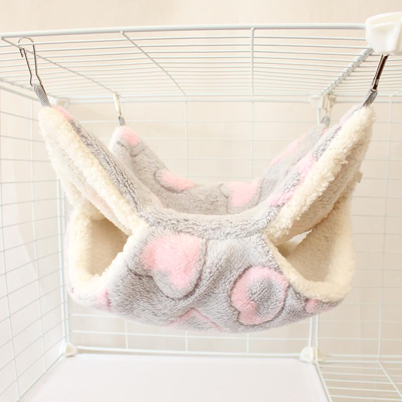 Gemütliche Doppellagen-Hängematte mit Blumenzweig für Gleithörnchen & kleine Haustiere - Plüsch-Samt Herbst/Winter-Bett