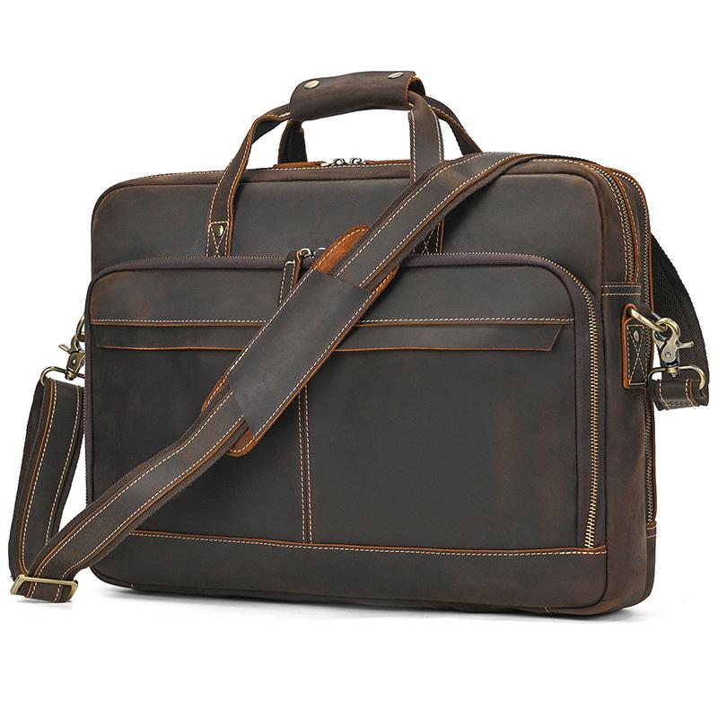 Real Cowskin Men's Shoulder Bags Genuine Leather Bussiness Laptop Bag 15.6 16 17.3 Inch Computer Bag Men Briefcase Bags Vintage