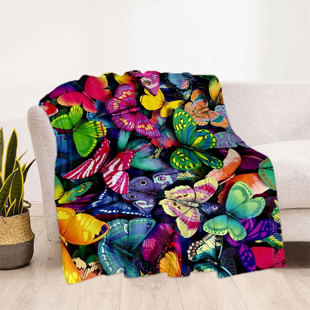 1pc Colorful Butterflies Flowers Blanket Soft and Warm for Sofa Office Camping Travel Livingroom Great Gift for Friends and Family Comfortable