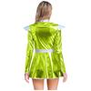 Womens Alien Costume Long Sleeves Front Zip A Line Dress Belt Design Shiny Metallic Outer Space Robot Costume