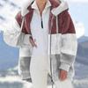 2023 Autumn And Winter Warm Plush Patchwork Chain Pocket Hooded Loose Jacket Women