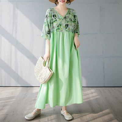 Sommer Patchwork Retro Stil Kleid Langer Rock
