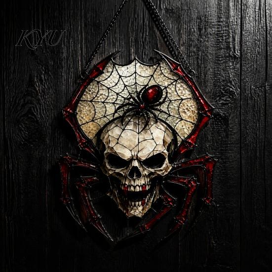 Retro Dark Aesthetic Room Decor Vintage Gothic Spider Sun Catcher, Stained Glass Style Shaped Suncatcher, Acrylic Skull Wall Pendant Spooky