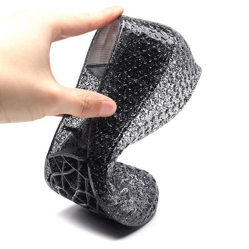 Móda FHANCHU 2025 Nové Měkké PVC Sandály, Klínky Želé Boty, Křišťálové Letní Podpatky, Vykrojené, Kulatá Špička, Zlatá, Stříbrná, Velikost 36-40, Dropship