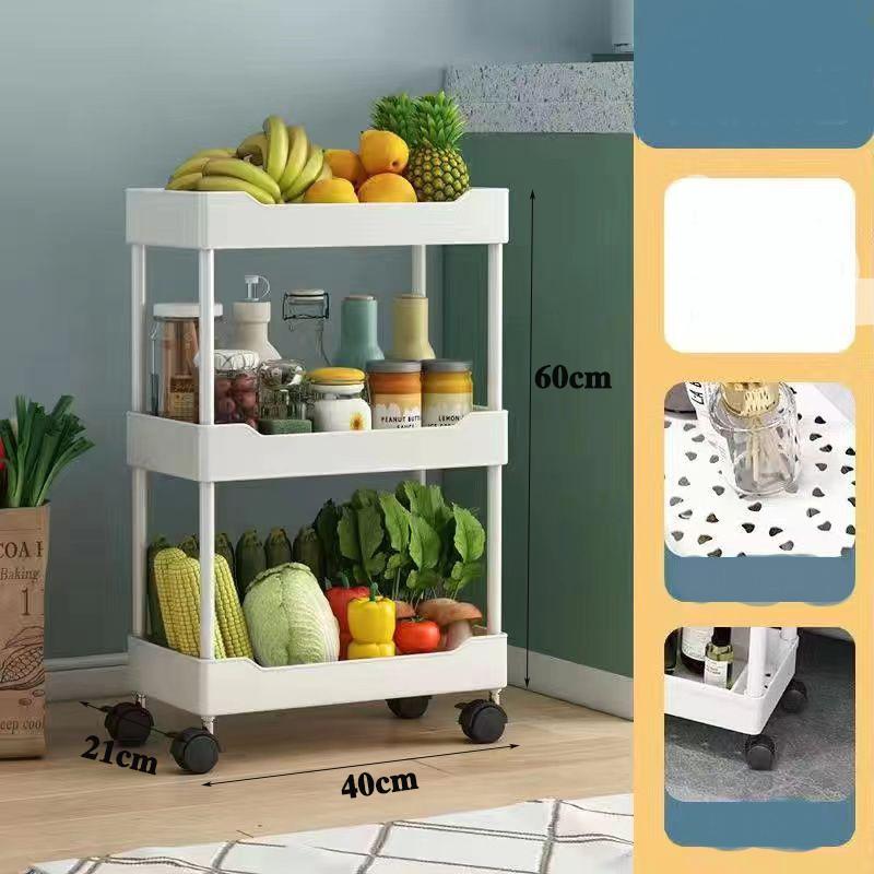 Aufbewahrungswagen, multifunktional, hohe Kapazität, platzsparend, 3/4-stufige Lagerung, bewegliches, bodenstehendes, rollendes vertikales Regal für die Küche