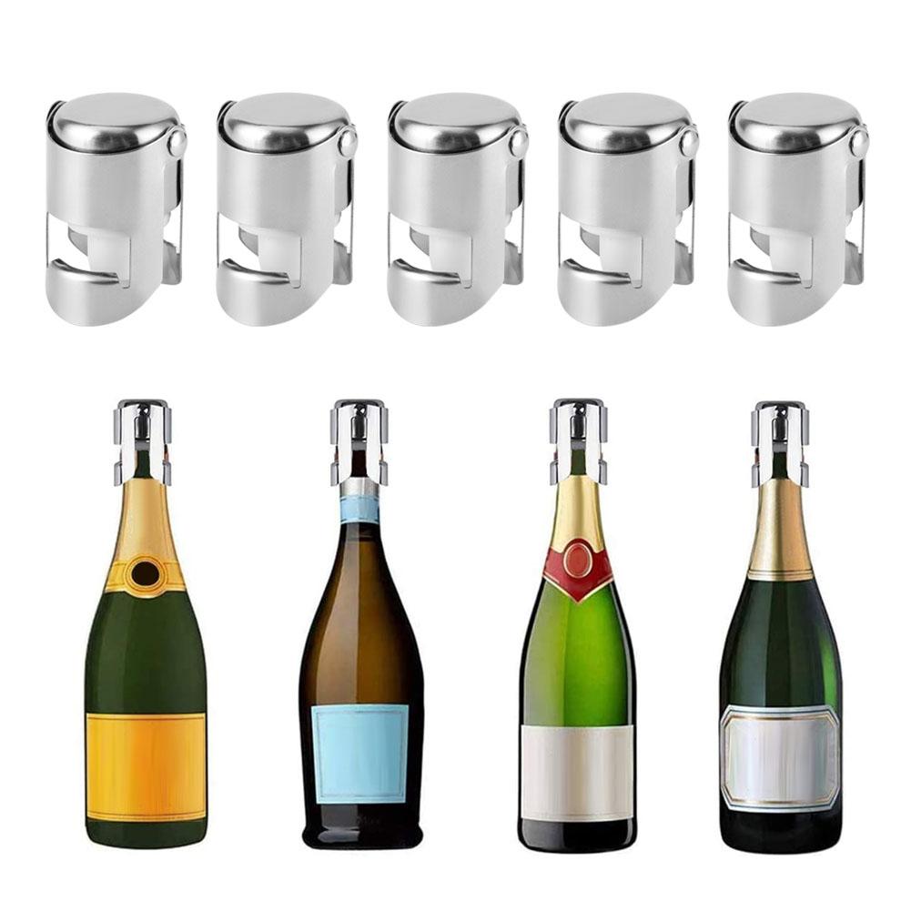 5PCS Stainless Steel Champagne Stopper Wine Drinks Bottle Plug Sealer for Home Bars Use