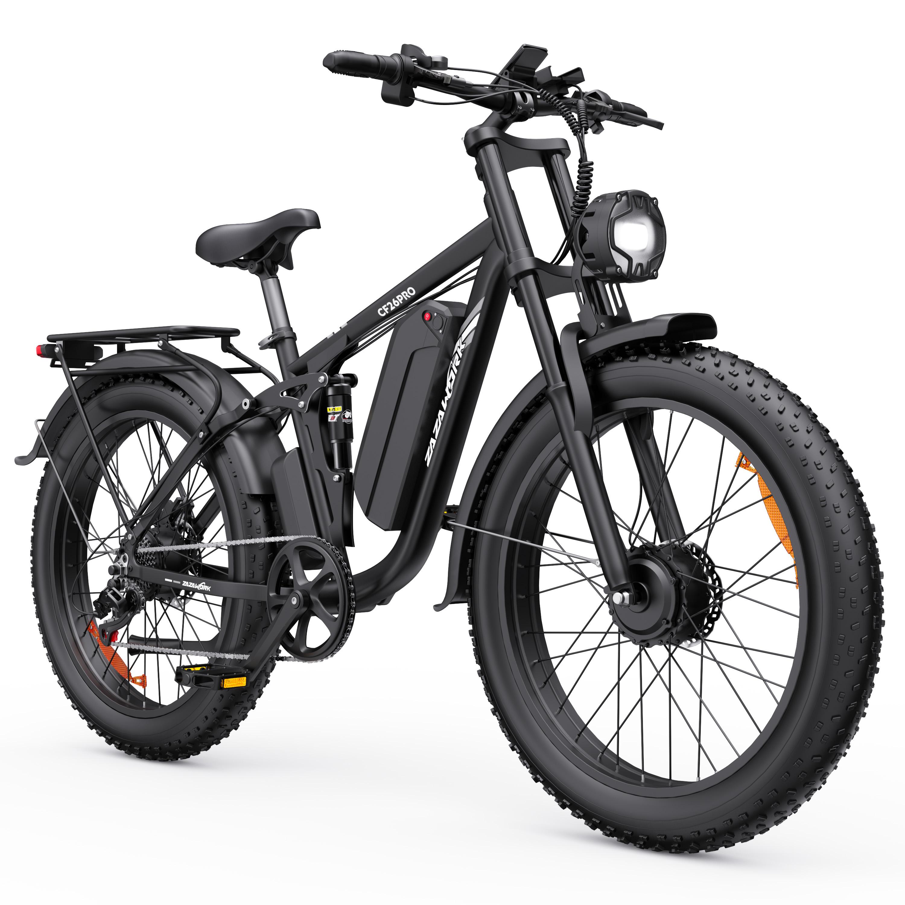 ZAZAWORK CF26 PRO Fully-Suspension Elektrofahrrad, 48V 23Ah Akku, Blinker schwarz