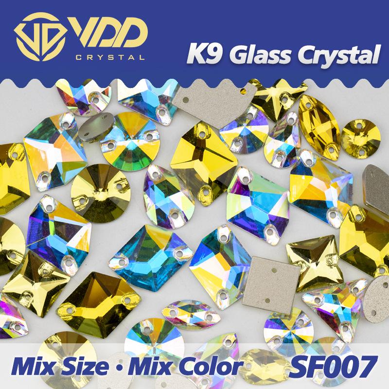 VDD K9 Glas Kristall Strasssteine: Gemischte Formen & Größen, Handgenäht, Hochwertige DIY-Kleidungsdekorationen, Knöpfe mit flacher Rückseite.
