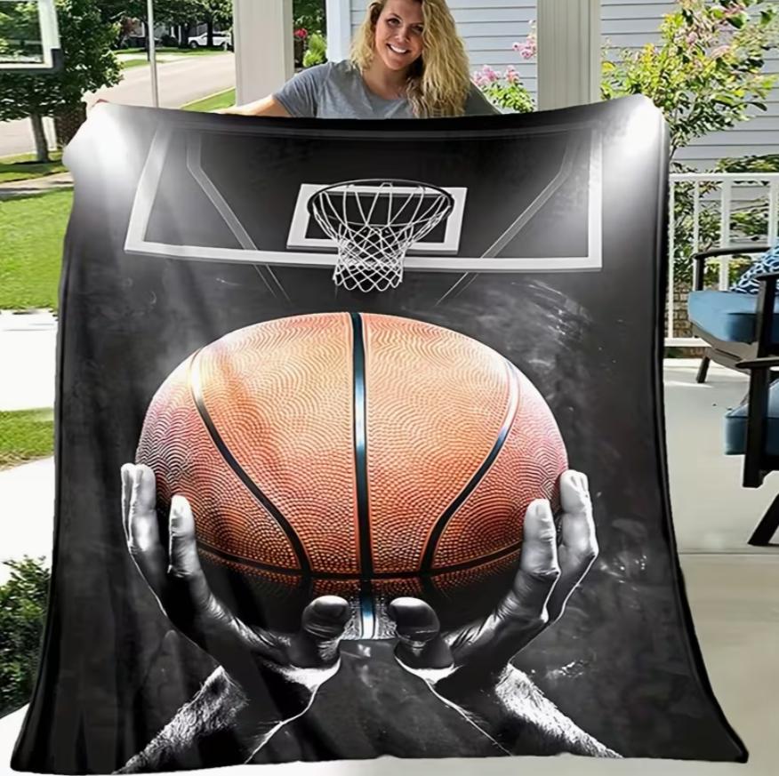 Athlete Throwing Basketball Pattern Thin Blanket Bed Travel Camping Living Room Office Couch Chair Bed Digital Printing Blanket