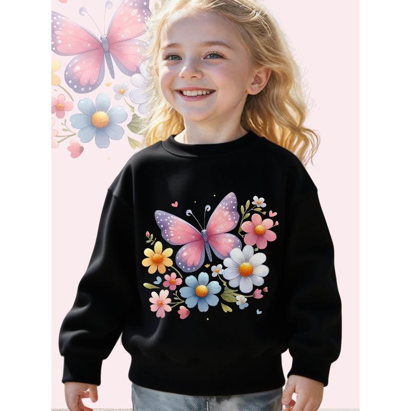 Kids Sweatshirt Butterflies on a Long-Sleeve Crewneck Sweatshirt - a Cozy Pullover Top Featuring an Adorable Graphic Design