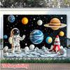 2D Outer Space Planets Astronaut Backdrop, Galaxy Theme Kids Birthday Party Photo Booth Banner