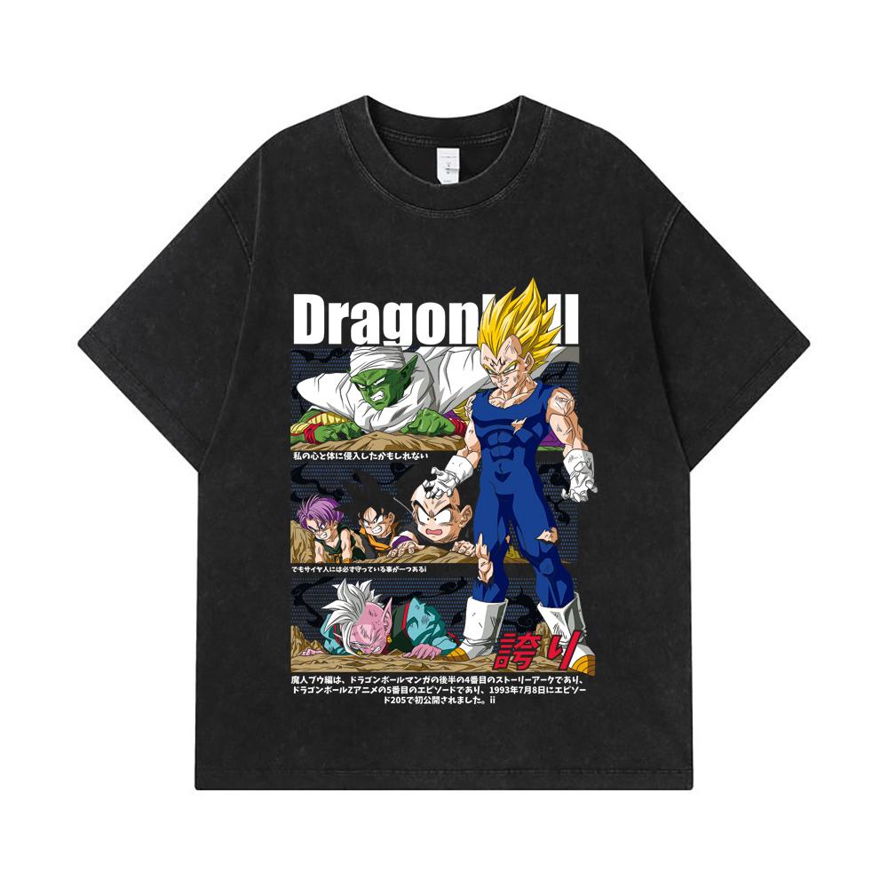 275 GSM Washed T-shirts 100% Cotton Dragon Ball V6 Majin Vegeta Print Unisex Heavy Cotton T Shirt