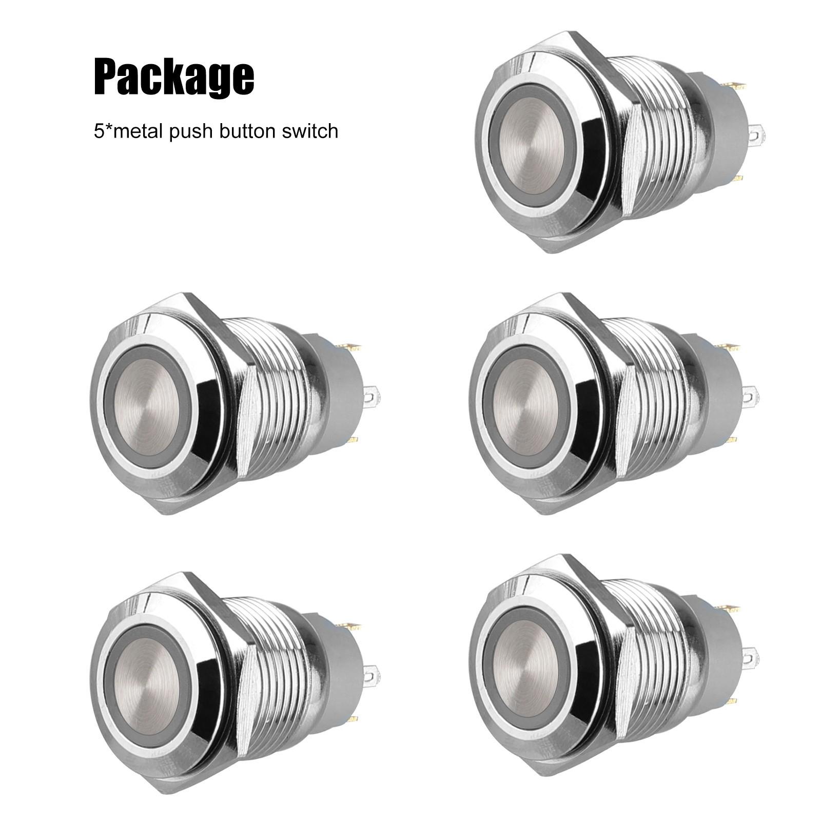

5pcs 19mm Momentary Push Button Power Switch Stainless Steel w/Blue LED 5pcs